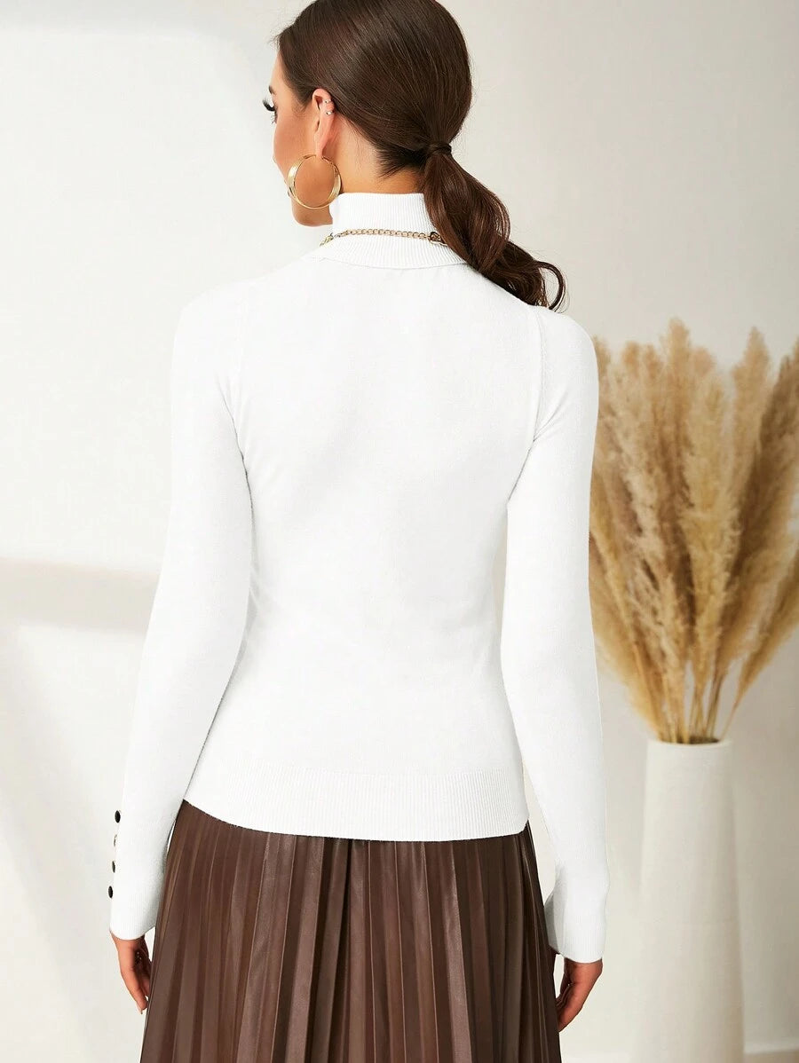 Women's Buttoned Cuff Turtleneck Jumper