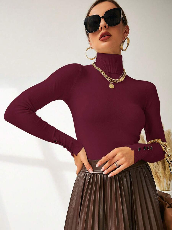 Women's Buttoned Cuff Turtleneck Jumper