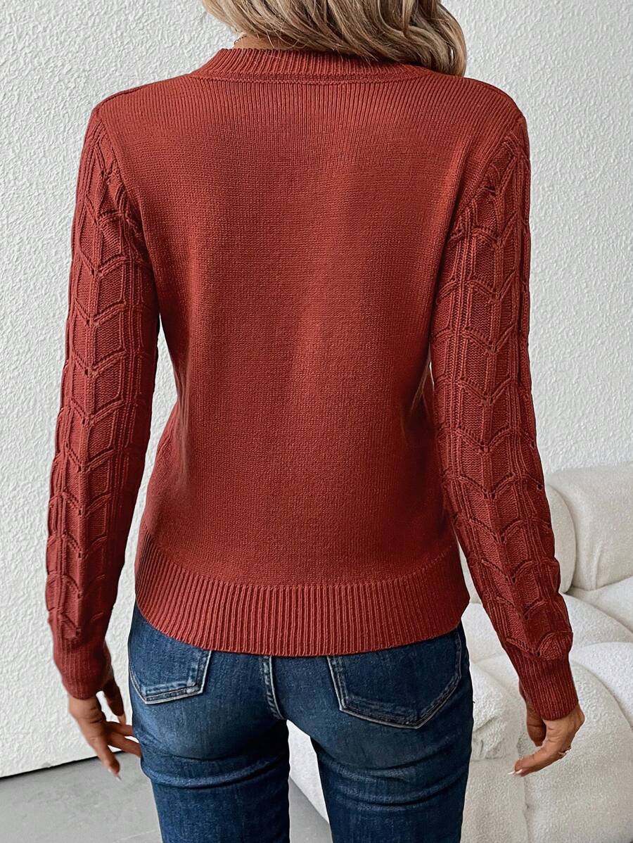 Women's Cable Knit Sleeve V-Neck Pullover