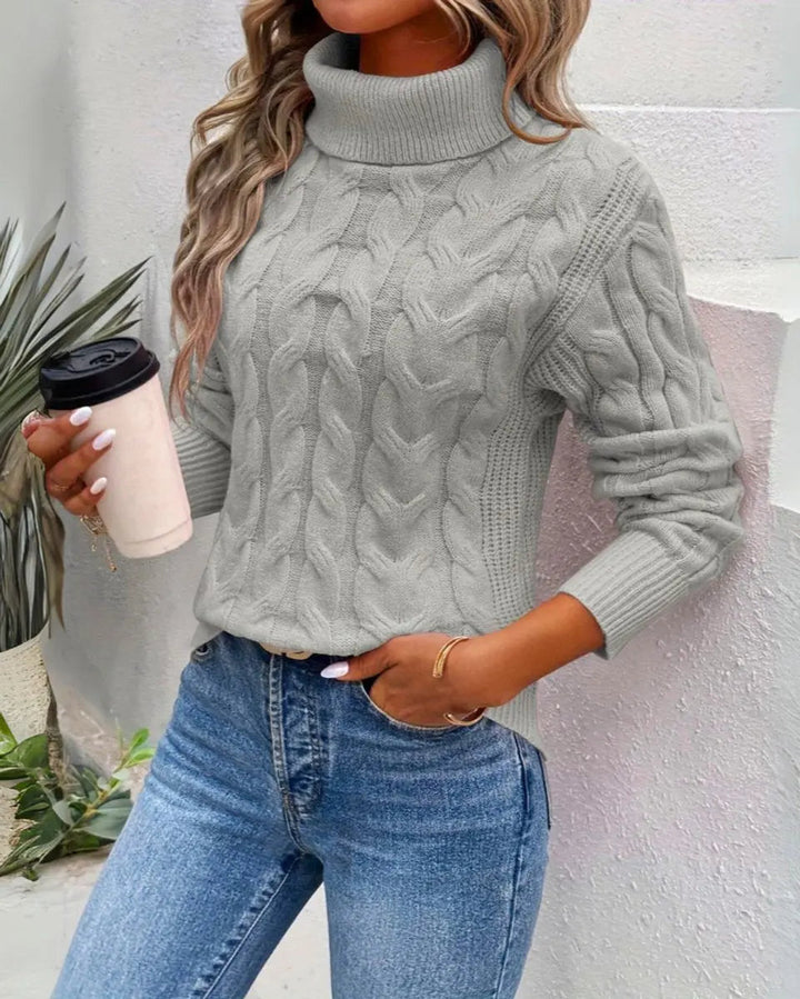 Women's Cable-Knit Turtleneck Sweater Longline Jumper