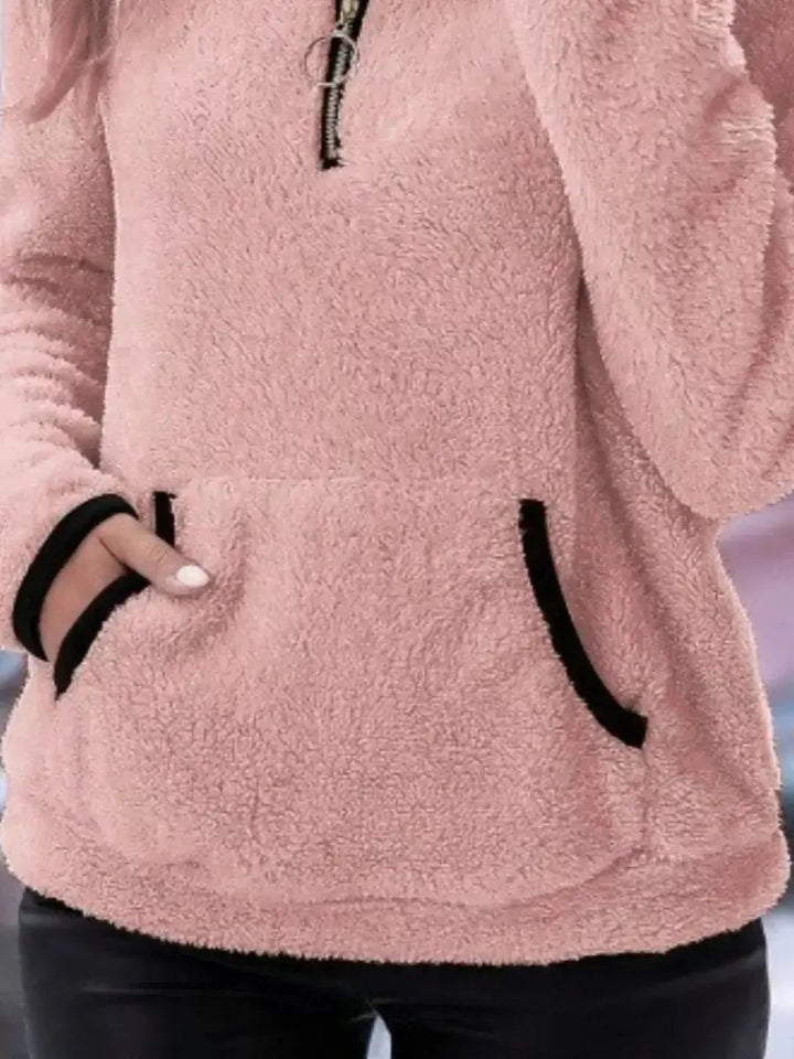 Women's Cardigan Half-Zip Fluffy Teddy Fleece Pullover Jumper