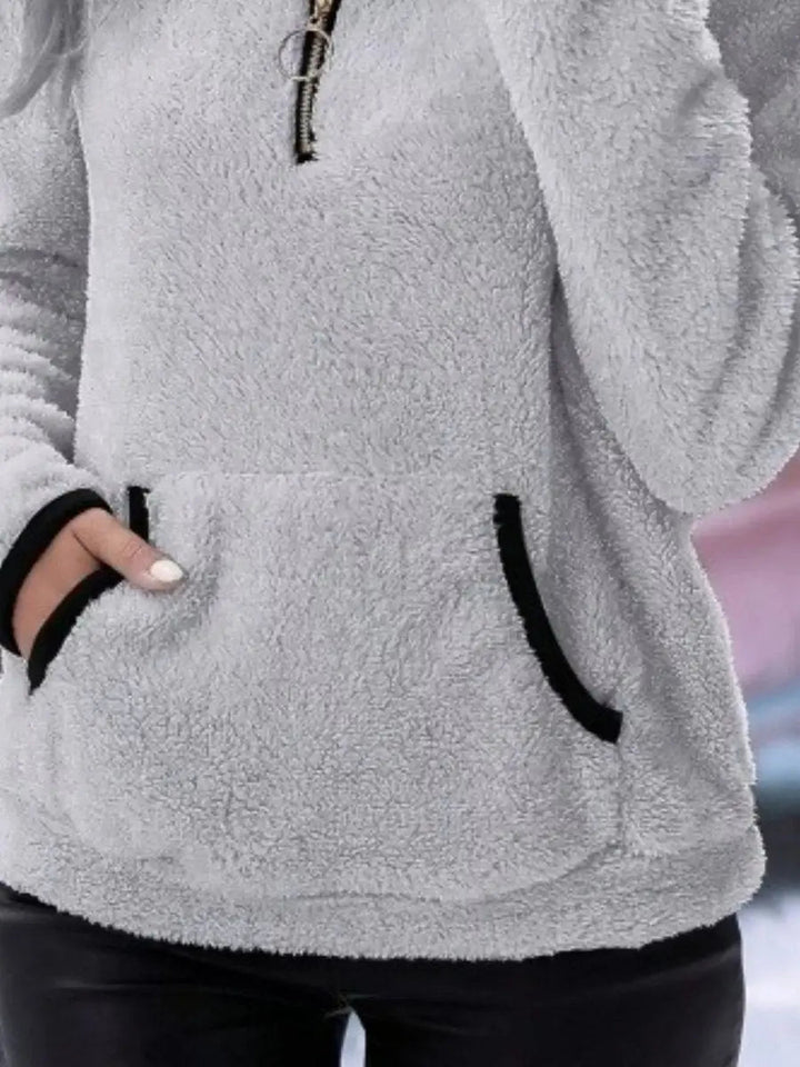 Women's Cardigan Half-Zip Fluffy Teddy Fleece Pullover Jumper