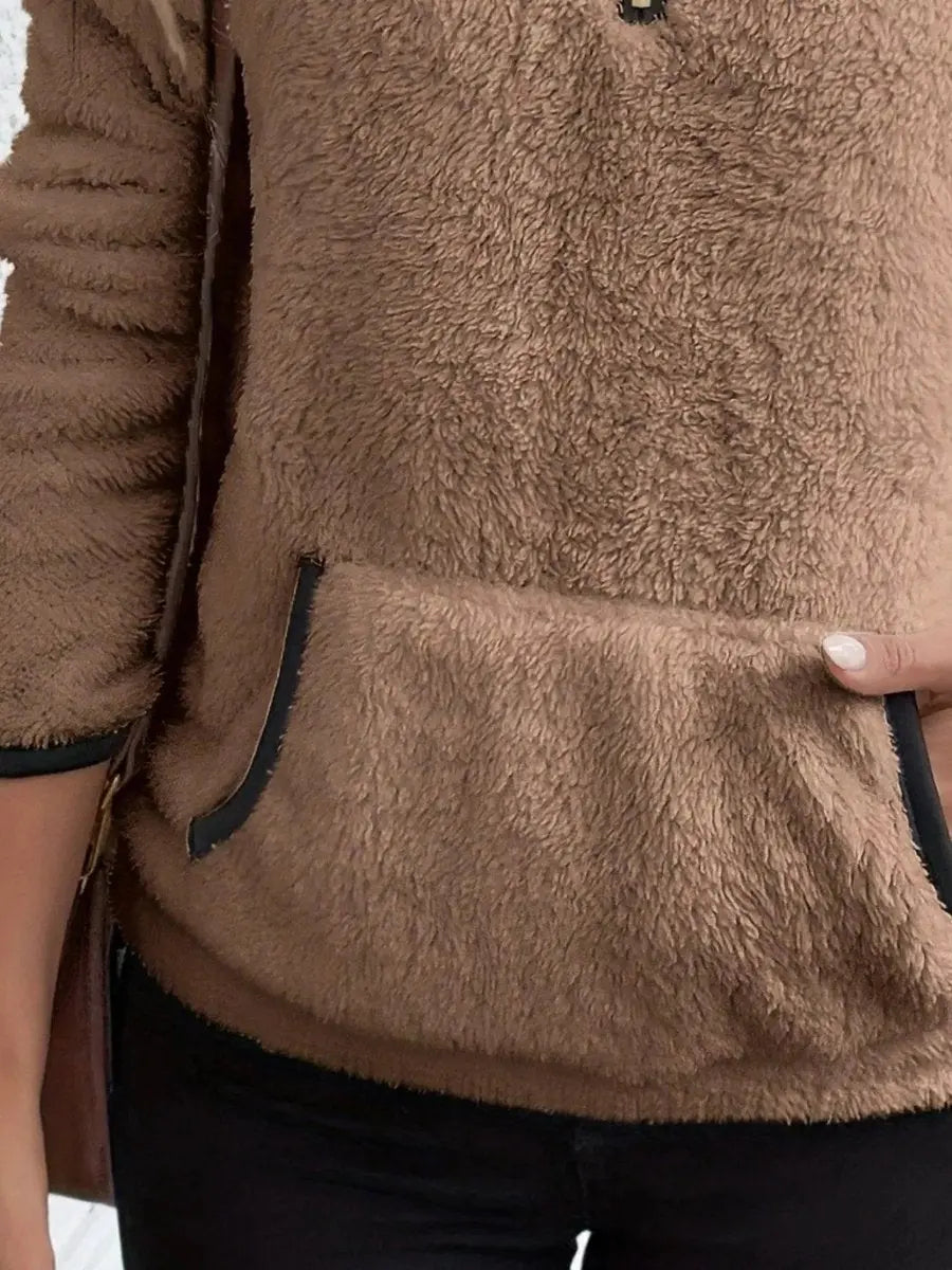 Women's Cardigan Half-Zip Fluffy Teddy Fleece Pullover Jumper