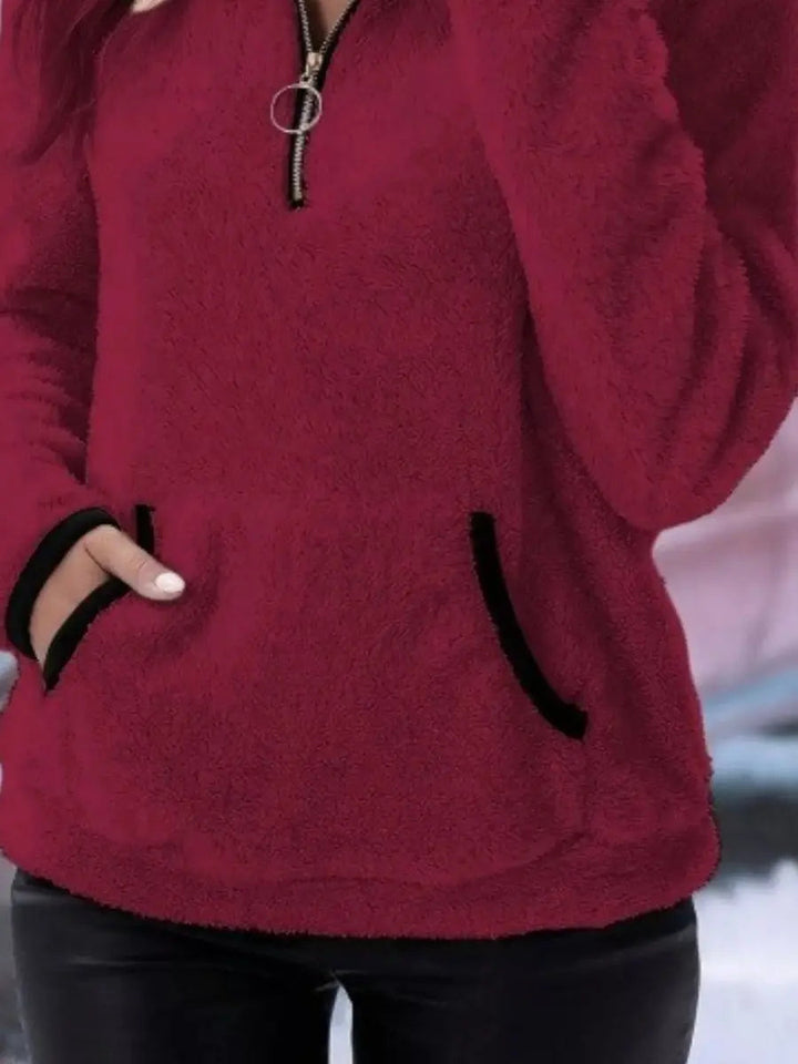 Women's Cardigan Half-Zip Fluffy Teddy Fleece Pullover Jumper