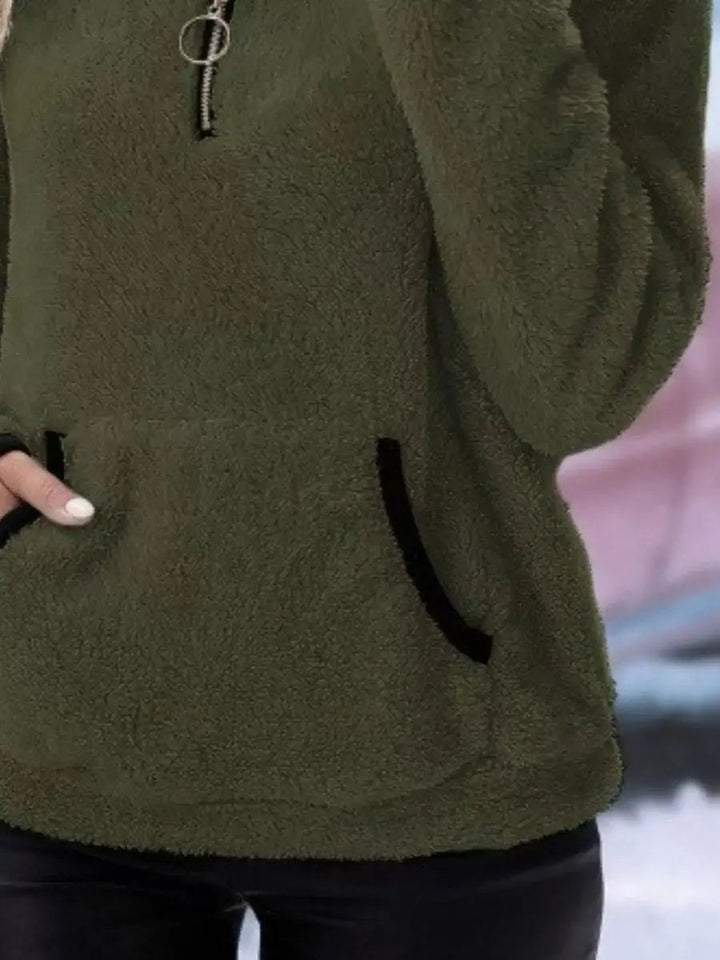 Women's Cardigan Half-Zip Fluffy Teddy Fleece Pullover Jumper