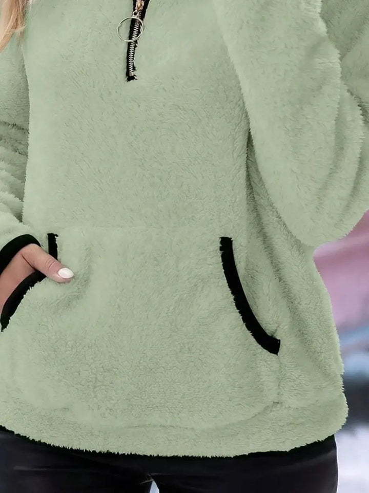 Women's Cardigan Half-Zip Fluffy Teddy Fleece Pullover Jumper