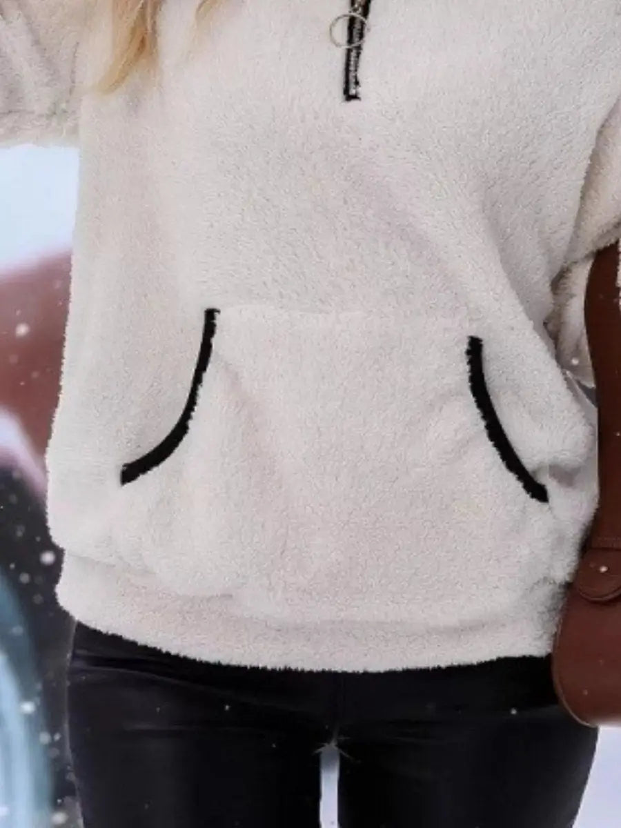 Women's Cardigan Half-Zip Fluffy Teddy Fleece Pullover Jumper