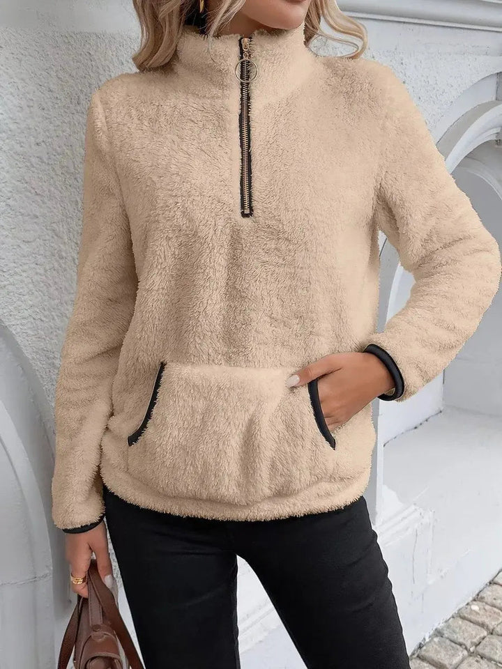 Women's Cardigan Half-Zip Fluffy Teddy Fleece Pullover Jumper
