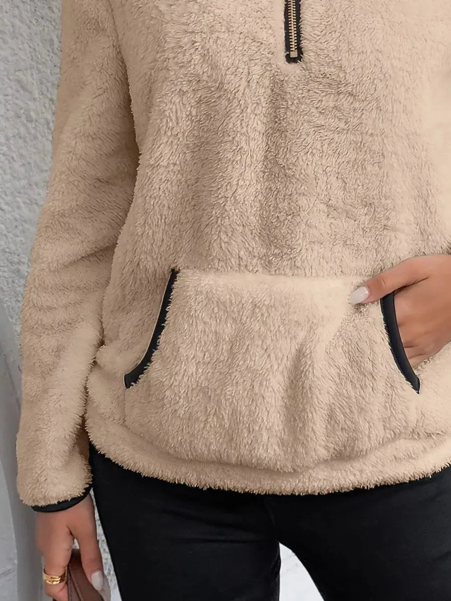 Women's Cardigan Half-Zip Fluffy Teddy Fleece Pullover Jumper