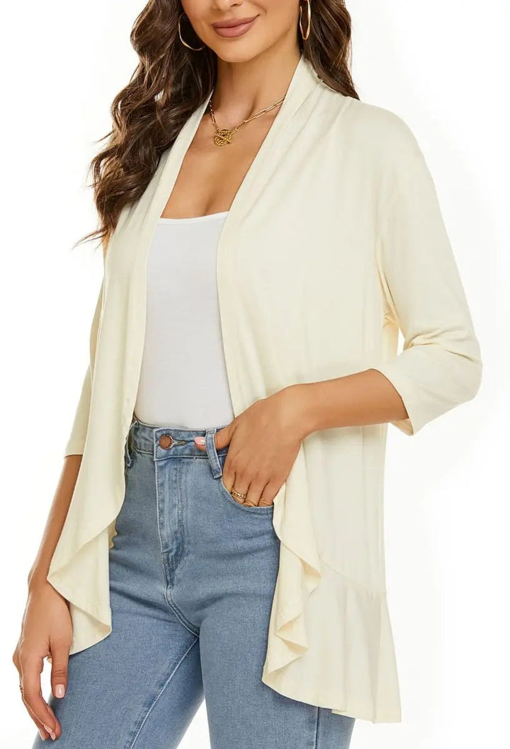 Women's Cardigan Lightweight Open Front 3/4 Sleeve Draped Cardigan