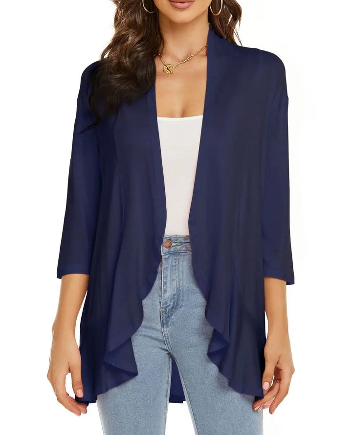Women's Cardigan Lightweight Open Front 3/4 Sleeve Draped Cardigan
