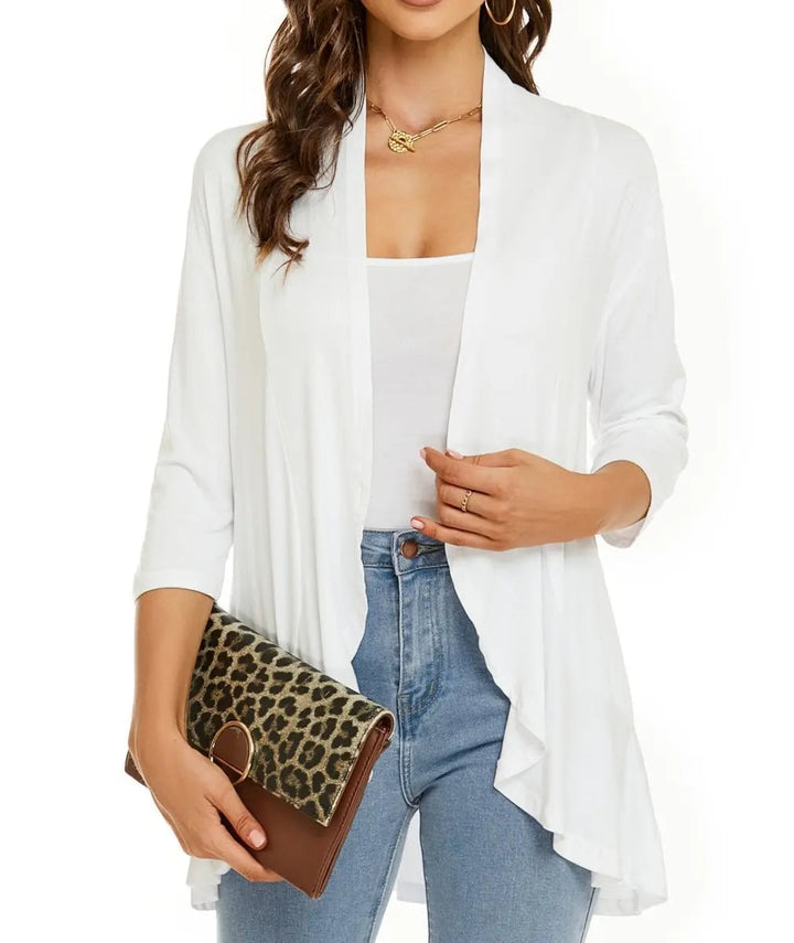 Women's Cardigan Lightweight Open Front 3/4 Sleeve Draped Cardigan