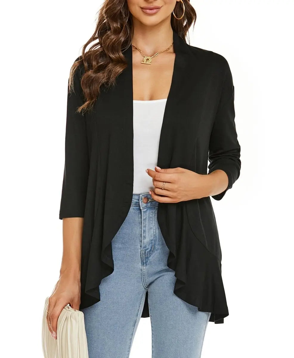 Women's Cardigan Lightweight Open Front 3/4 Sleeve Draped Cardigan