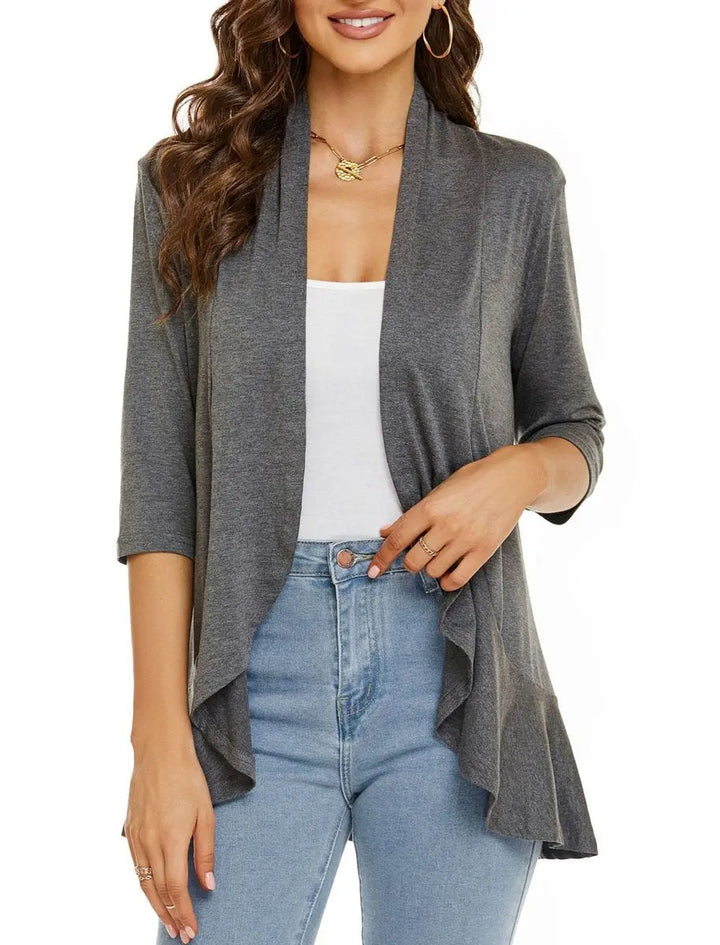 Women's Cardigan Lightweight Open Front 3/4 Sleeve Draped Cardigan