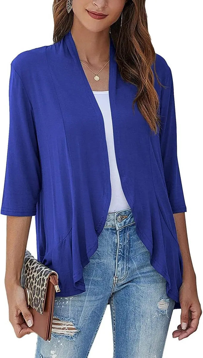 Women's Cardigan Lightweight Open Front 3/4 Sleeve Draped Cardigan
