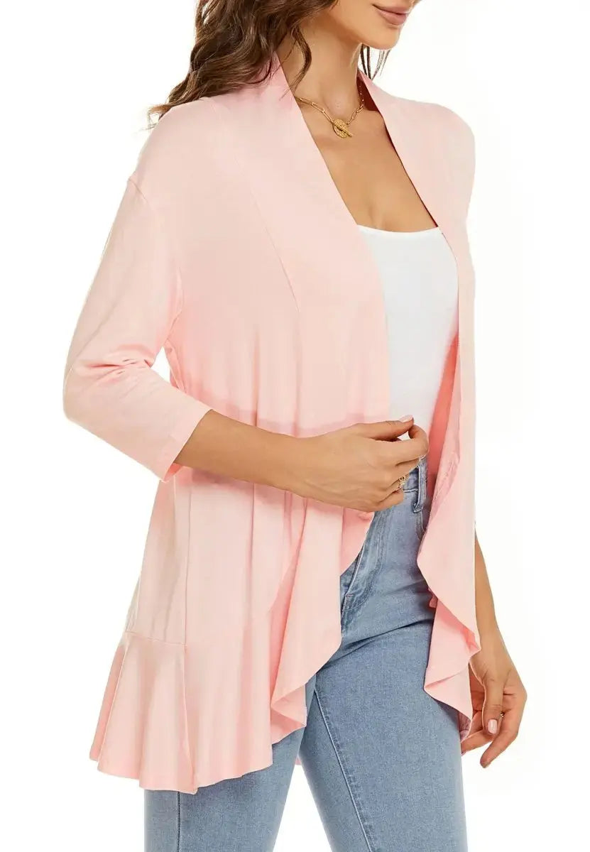 Women's Cardigan Lightweight Open Front 3/4 Sleeve Draped Cardigan