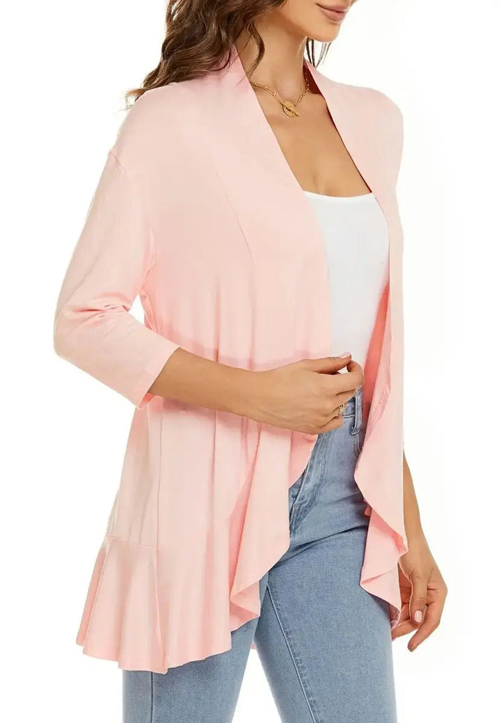 Women's Cardigan Lightweight Open Front 3/4 Sleeve Draped Cardigan