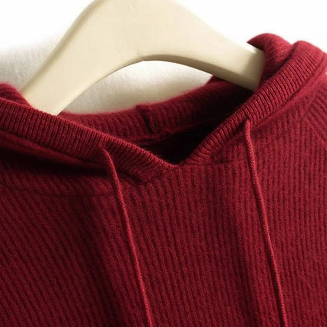 Women's Cashmere Mink Blend Hooded Knit Jumper Drawstring Hood