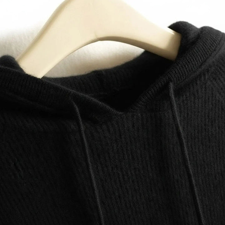 Women's Cashmere Mink Blend Hooded Knit Jumper Drawstring Hood