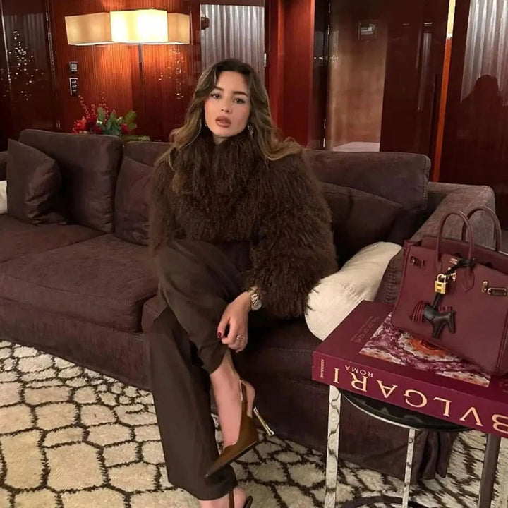 Women's Chic Faux Fur Shaggy Cropped Coat