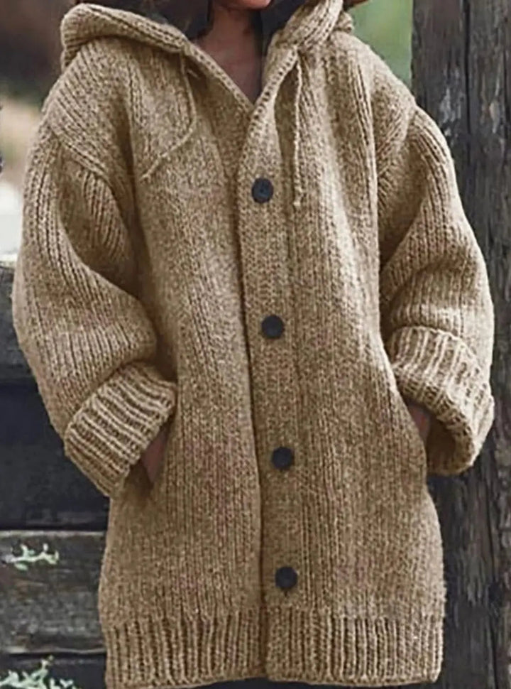 Women's Chunky Knit Hooded Oversized Cardigan Jumper
