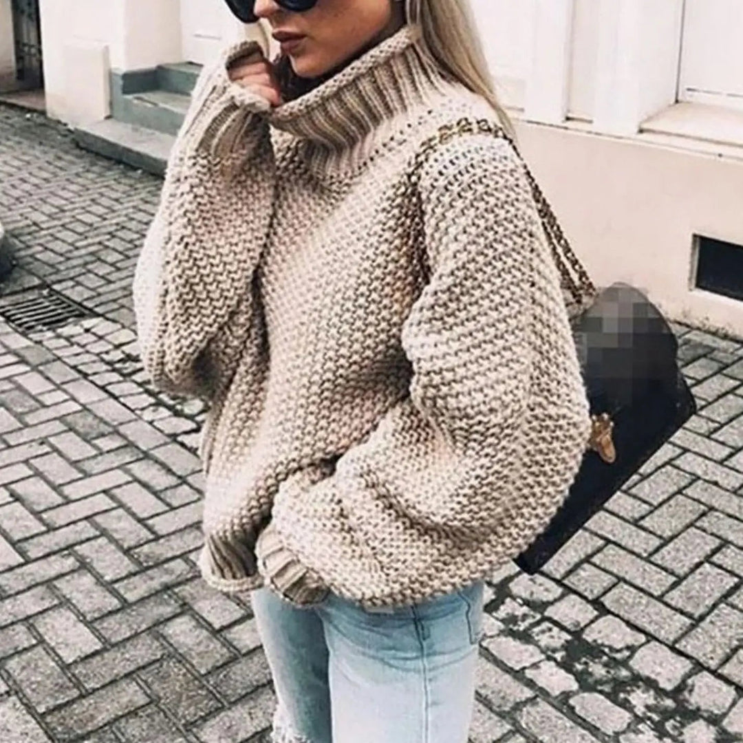 Women's Chunky Knit Oversized Turtleneck Sweater Jumper