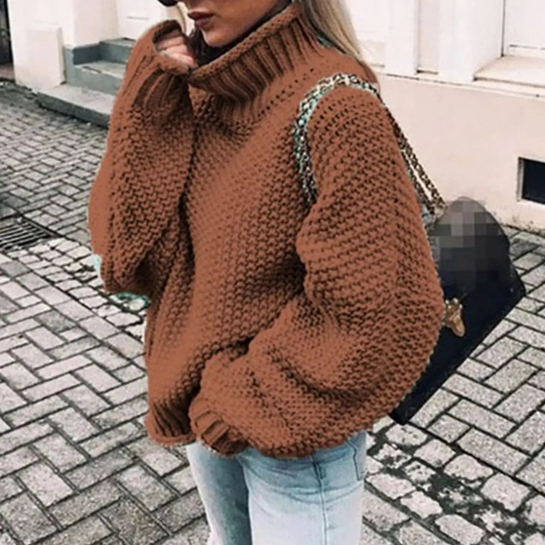 Women's Chunky Knit Oversized Turtleneck Sweater Jumper