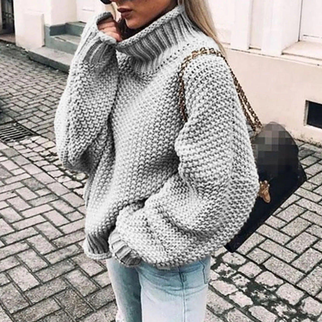 Women's Chunky Knit Oversized Turtleneck Sweater Jumper