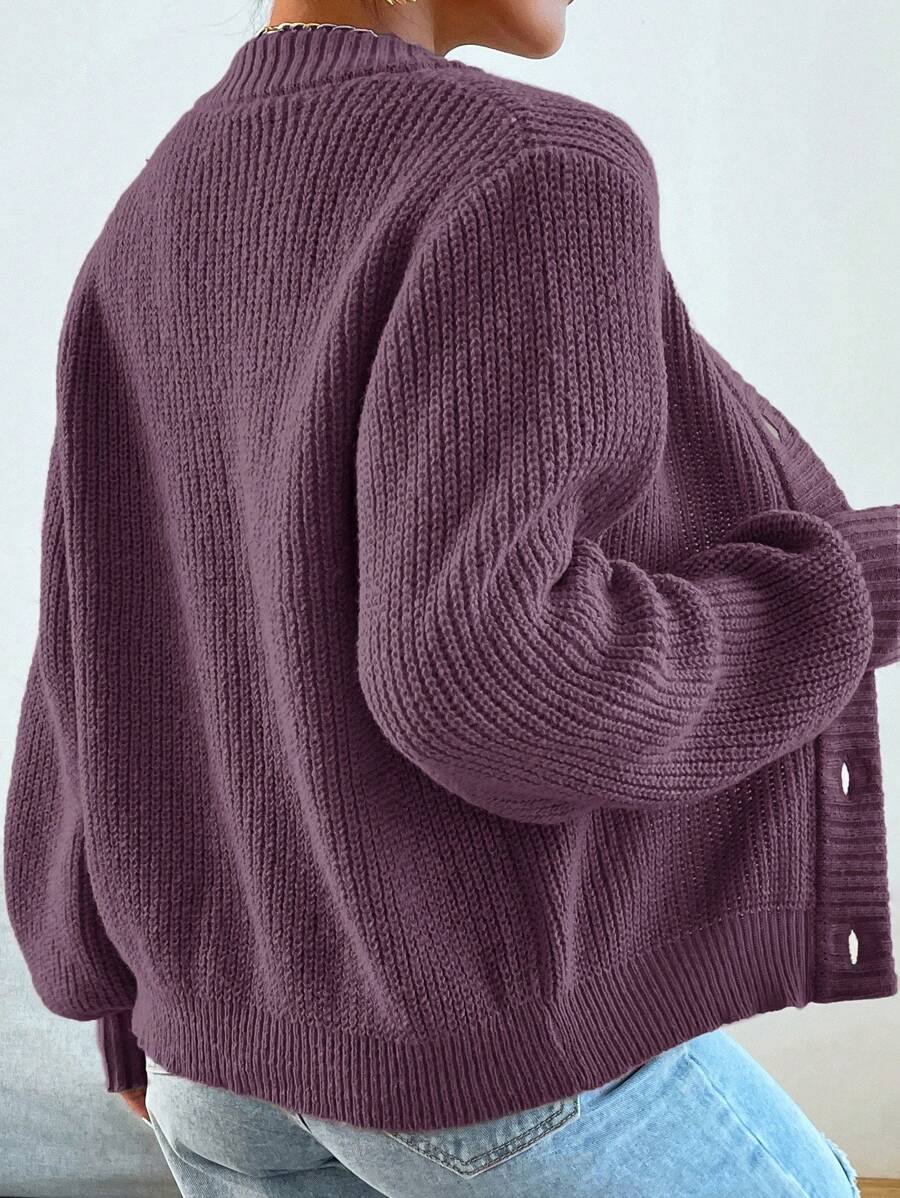 Women's Chunky Rib Bishop Sleeve V-Neck Cardigan