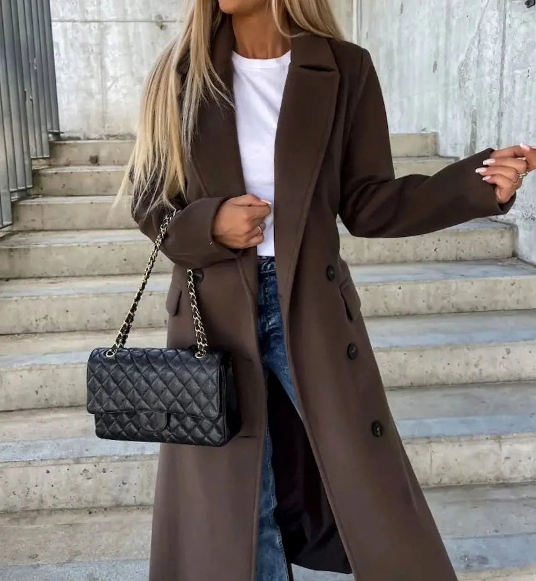 Women's Classic Double-Breasted Long Trench Coat