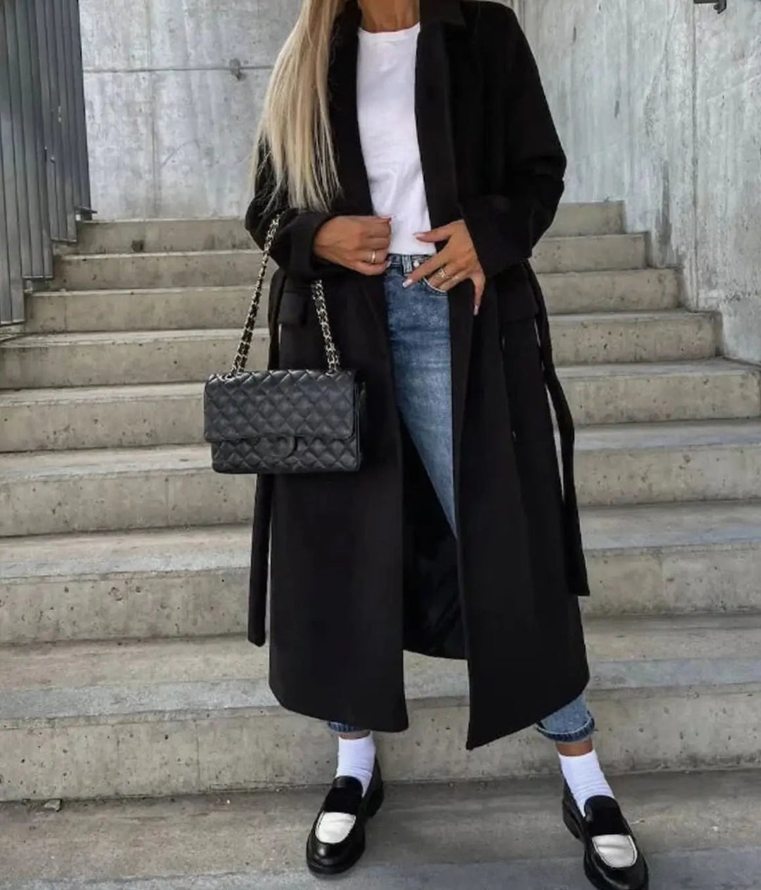 Women's Classic Double-Breasted Long Trench Coat