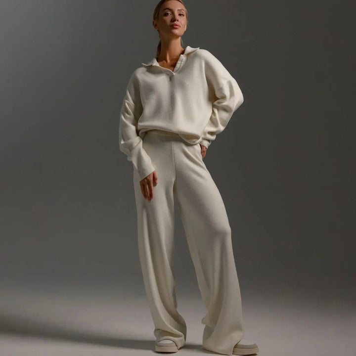 Women's Collared Relaxed Fit Wide-Leg Two-Piece Lounge Set