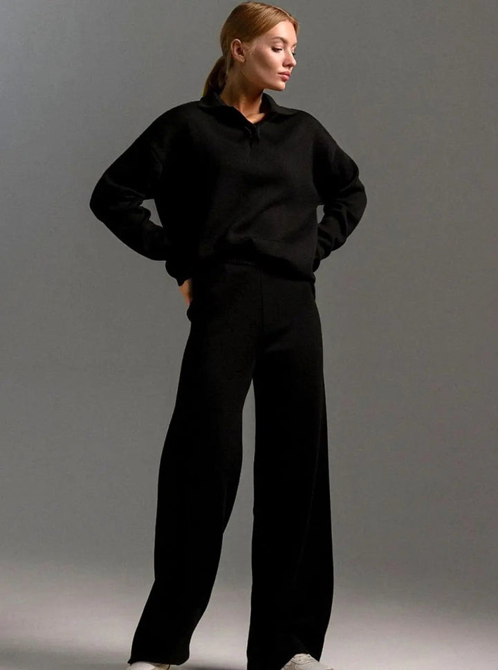 Women's Collared Relaxed Fit Wide-Leg Two-Piece Lounge Set
