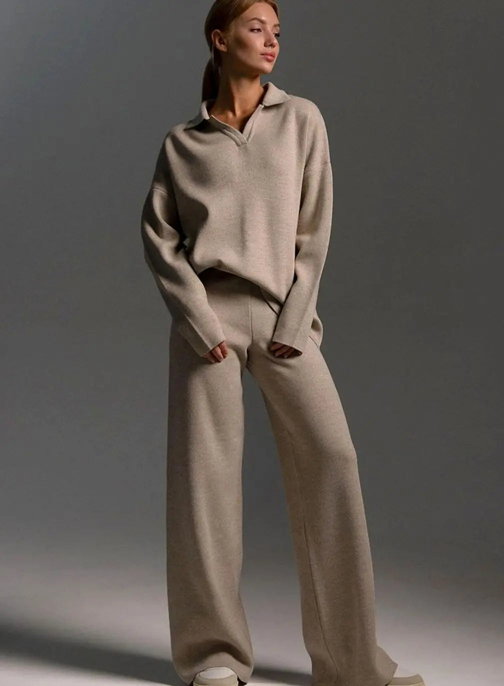 Women's Collared Relaxed Fit Wide-Leg Two-Piece Lounge Set