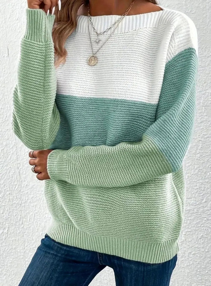 Women's Colour Block Relaxed Fit Cashmere Turtleneck Jumper