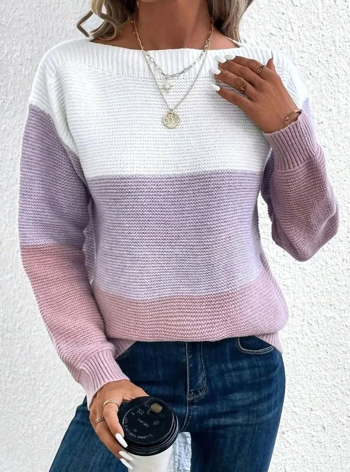Women's Colour Block Relaxed Fit Cashmere Turtleneck Jumper