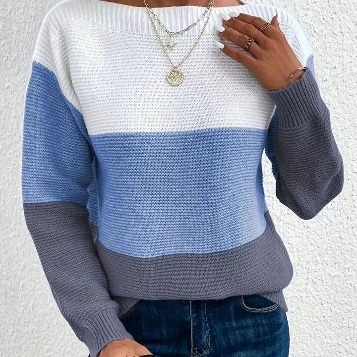 Women's Colour Block Relaxed Fit Cashmere Turtleneck Jumper
