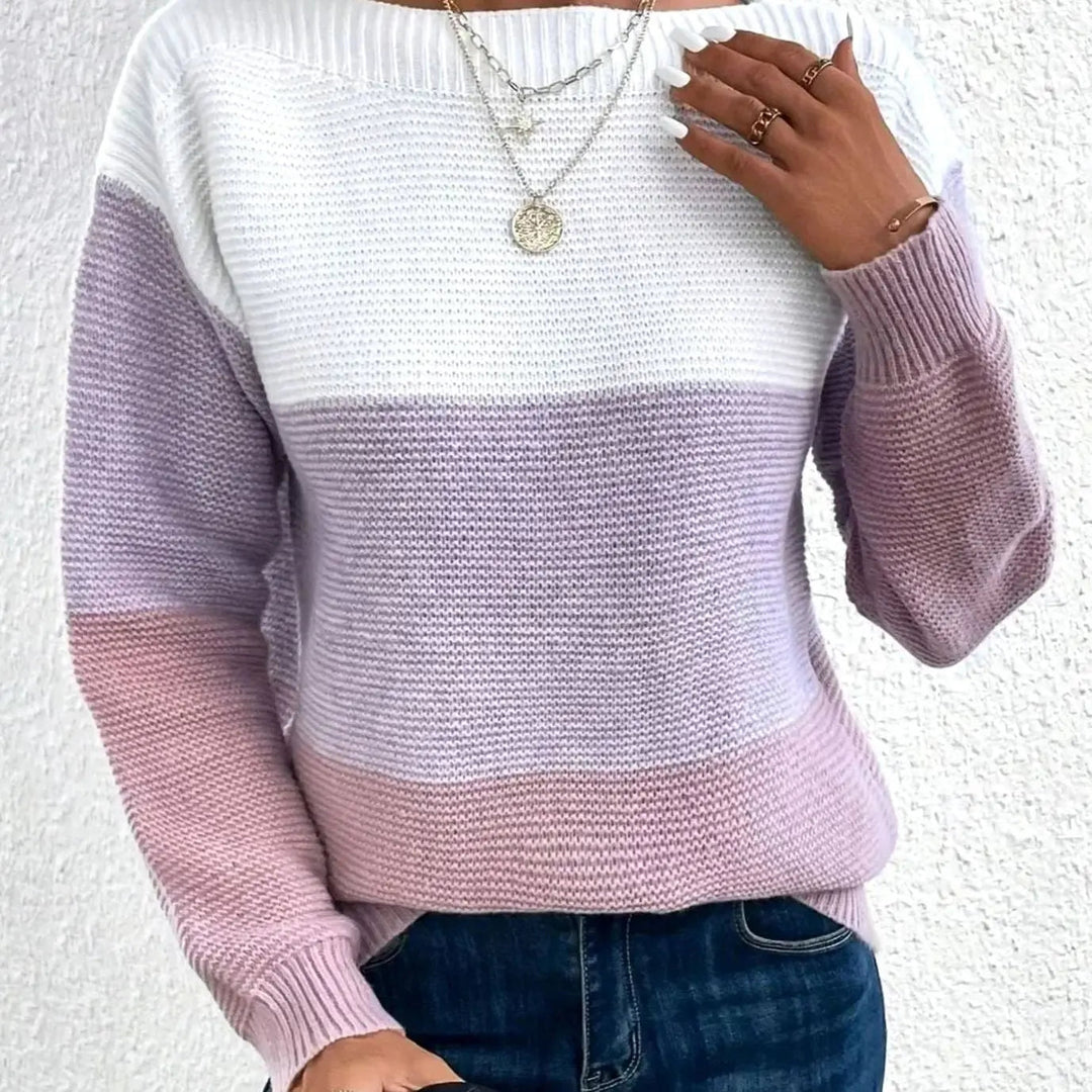 Women's Colour Block Relaxed Fit Cashmere Turtleneck Jumper