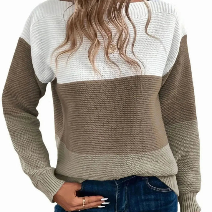 Women's Colour Block Relaxed Fit Cashmere Turtleneck Jumper
