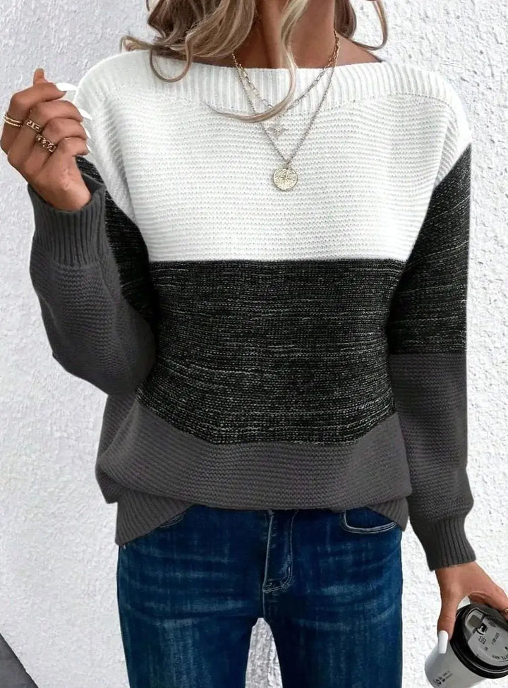 Women's Colour Block Relaxed Fit Cashmere Turtleneck Jumper