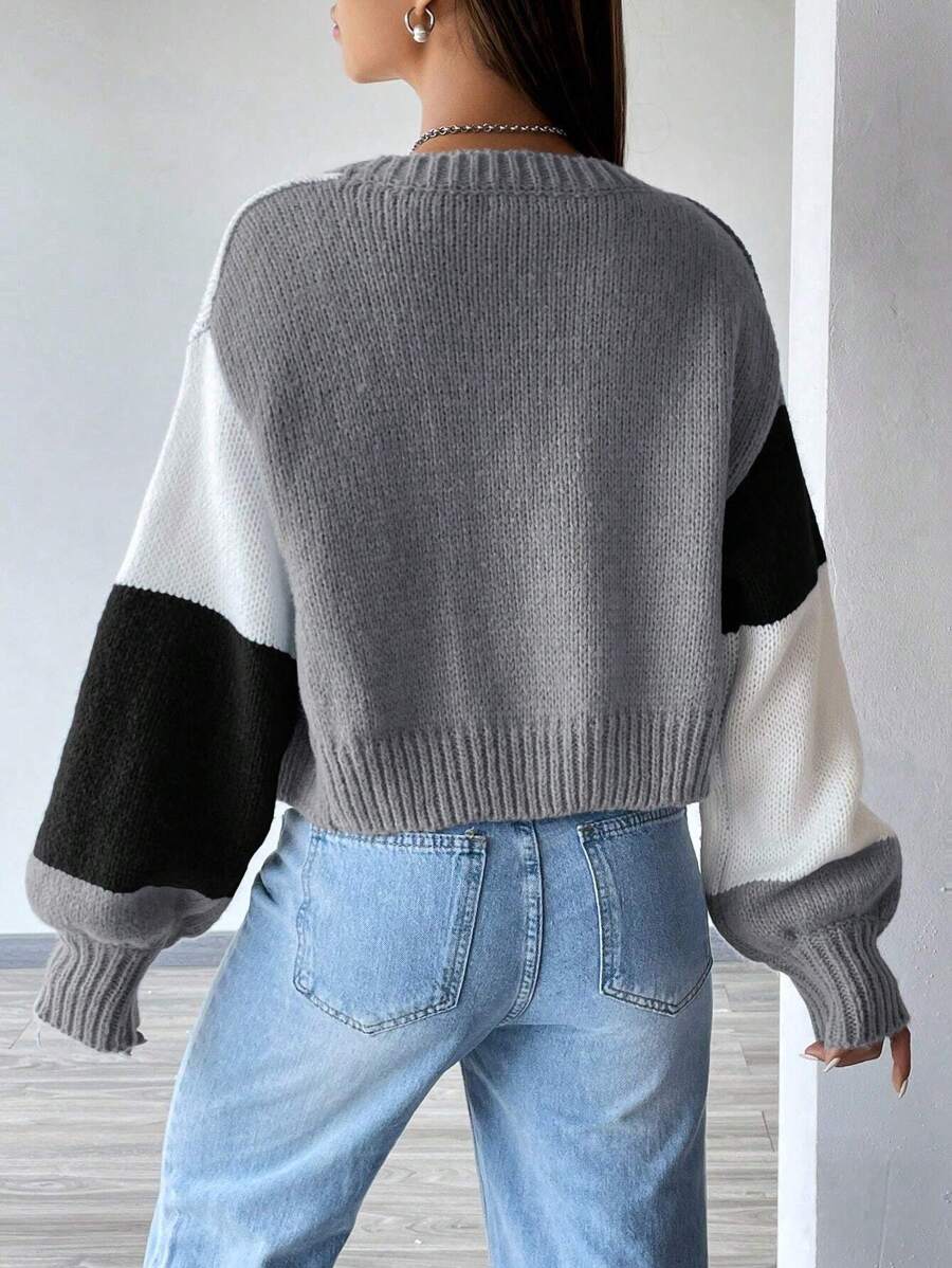 Women's Colourblock Open Front Cropped Cardigan