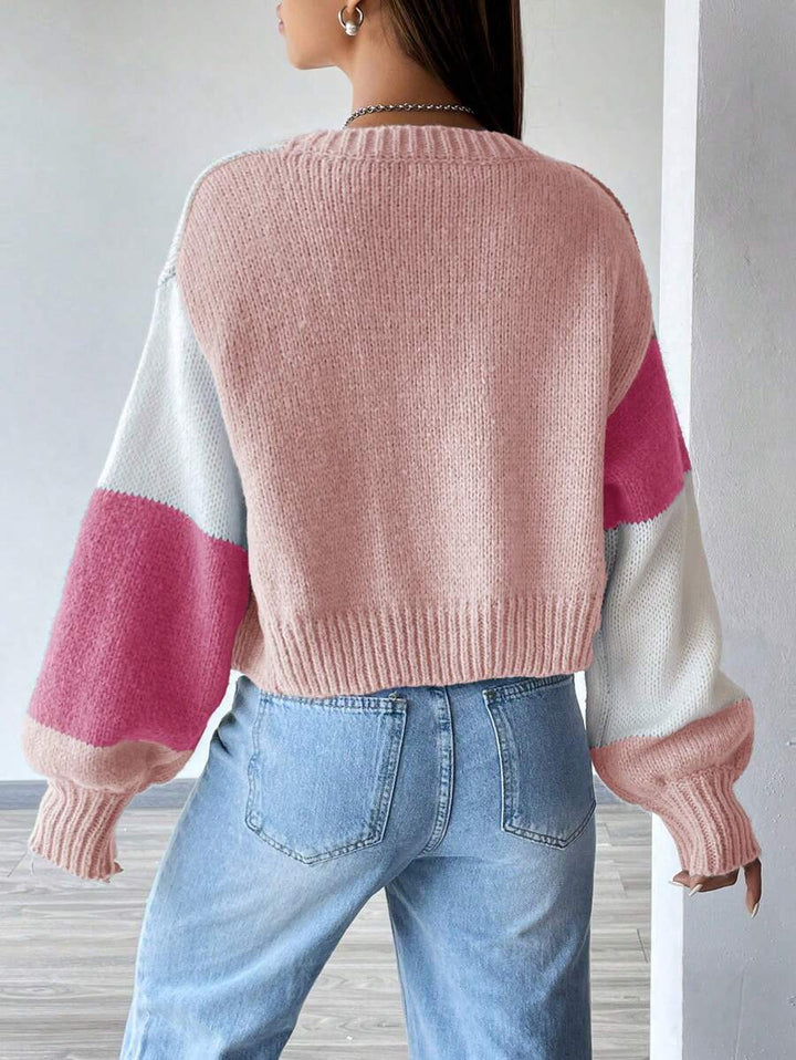 Women's Colourblock Open Front Cropped Cardigan