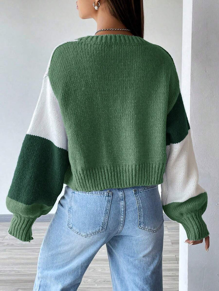 Women's Colourblock Open Front Cropped Cardigan