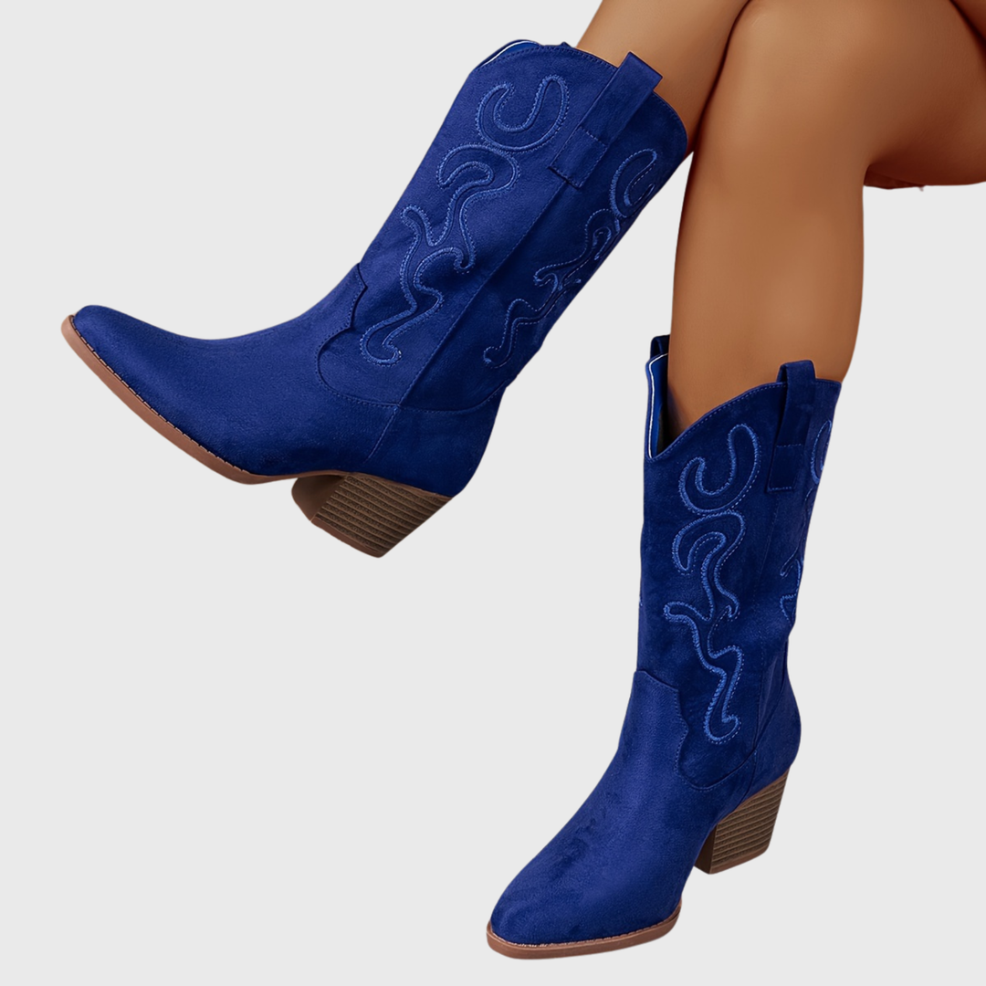 Women's Contrast Heel Tonal Western Mid-Calf Boots