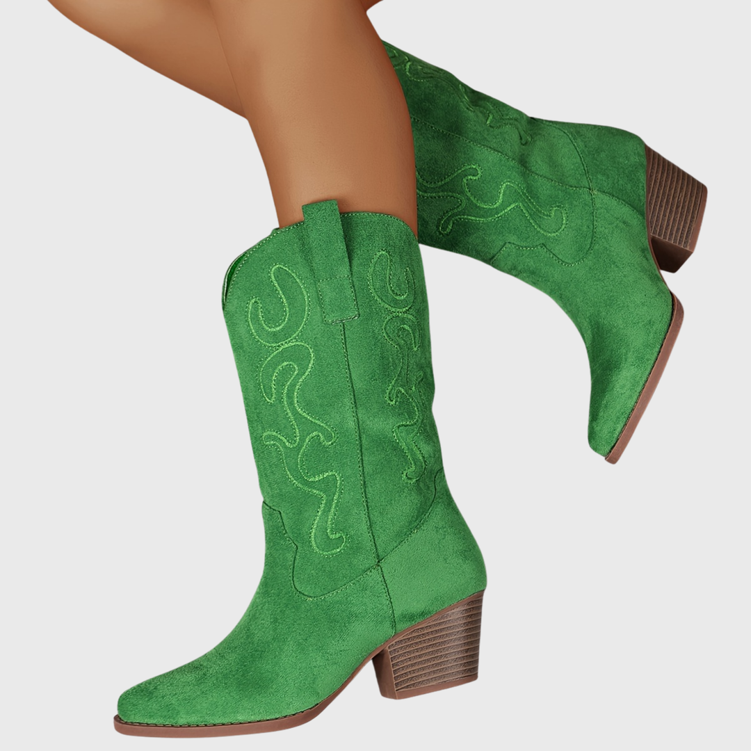 Women's Contrast Heel Tonal Western Mid-Calf Boots