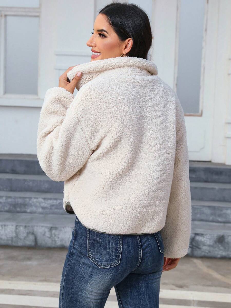 Women's Contrast Panel Teddy Zip-Up Jacket