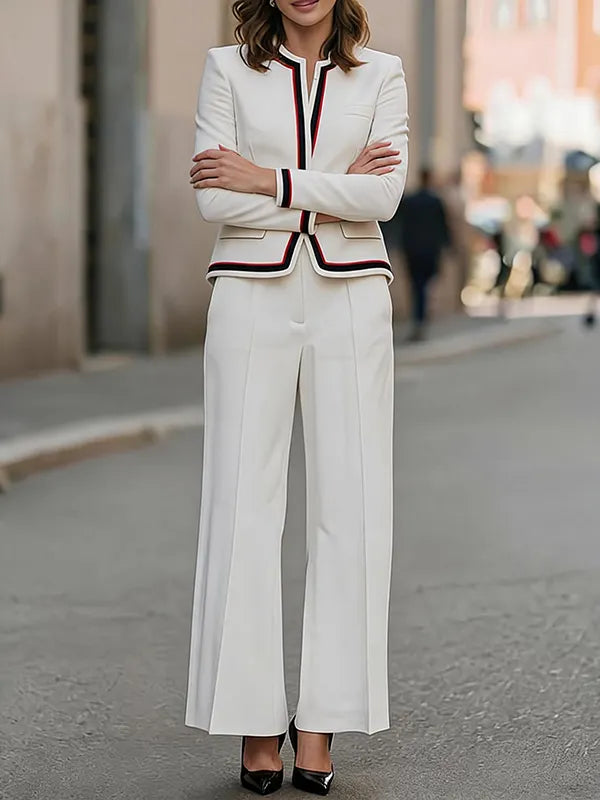Women's Contrast Piping Blazer & Trouser Set