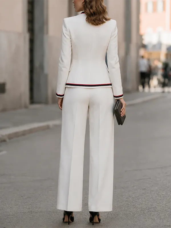 Women's Contrast Piping Blazer & Trouser Set