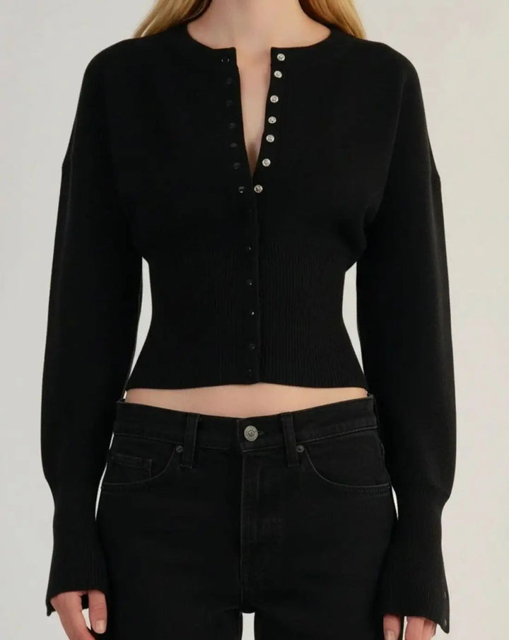 Women's Cropped Long-Sleeve Ribbed Knit Cardigan