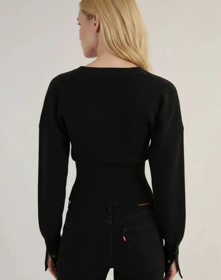 Women's Cropped Long-Sleeve Ribbed Knit Cardigan